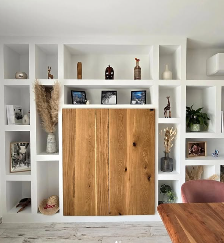 Création de meuble niche en placo avec porte en bois massif intégrés